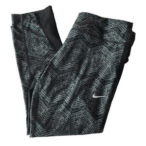 Nike Dri Fit Pants Racer Crop Womens Large Leggings Workout Gym Running Black